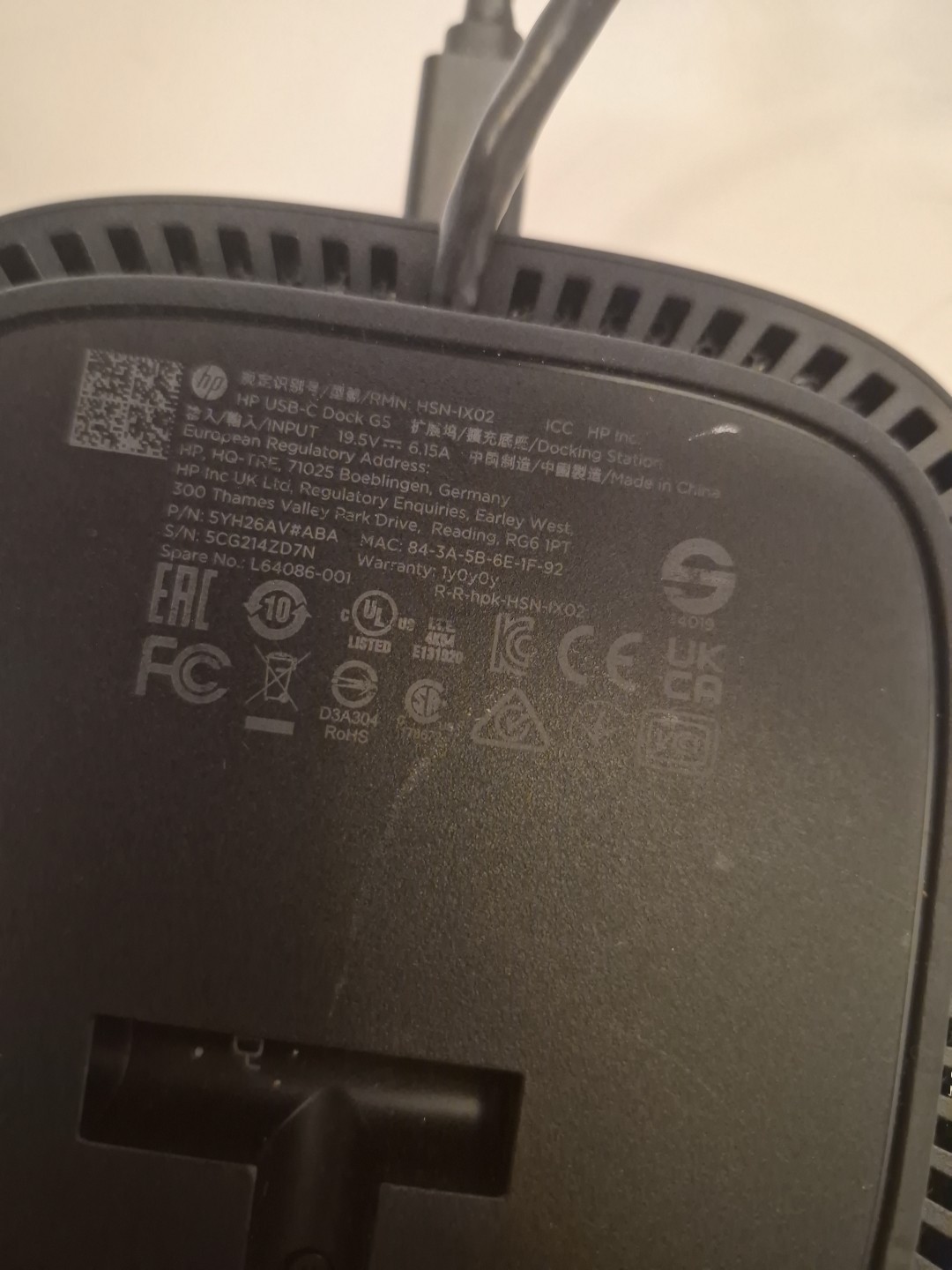 HP USB-C Dock G5 Thunderbolt/HDMI/Display Port/USB/USB 3.2 No AC Adapter