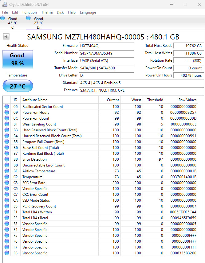 SAMSUNG 480GB Enterprise SSD – PM883 2.5″ SATA 6.0Gbps MZ7LH480HAHQ-00005