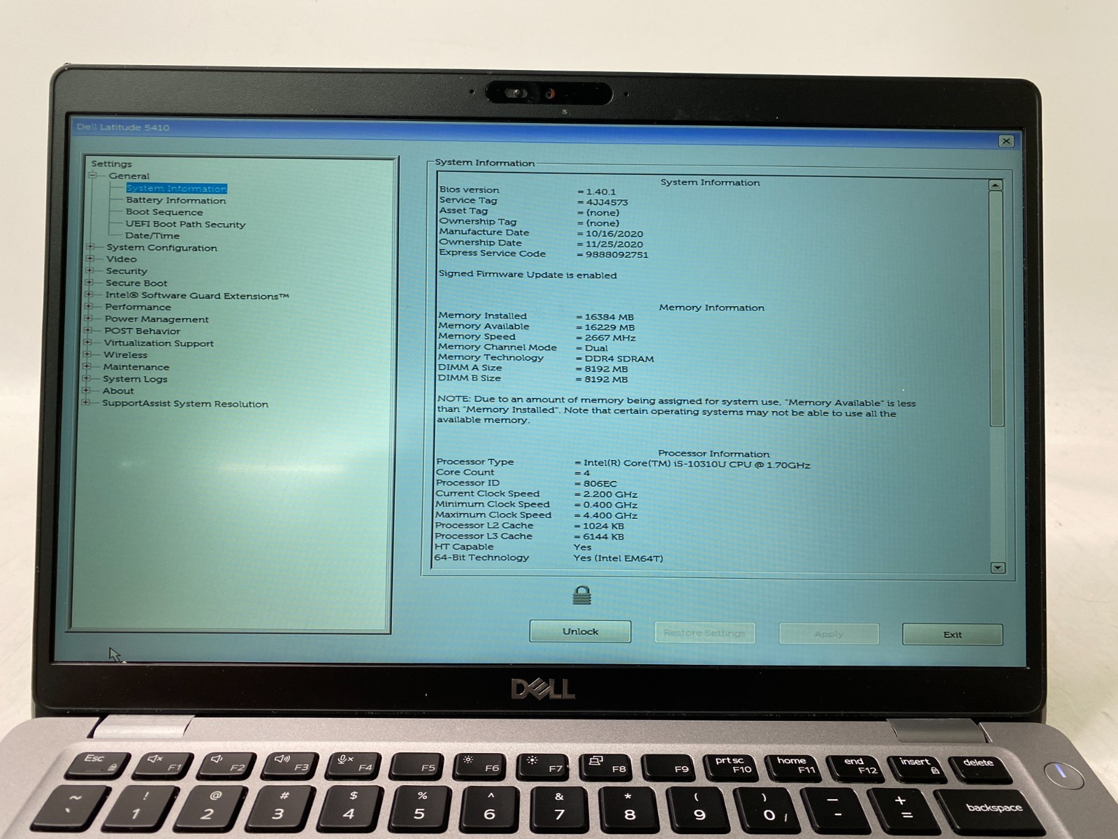 Dell Latitude 5410 14″ Touch i5-10310U 16GB DDR4 512GB SSD Win11H w/AC BIOS PW