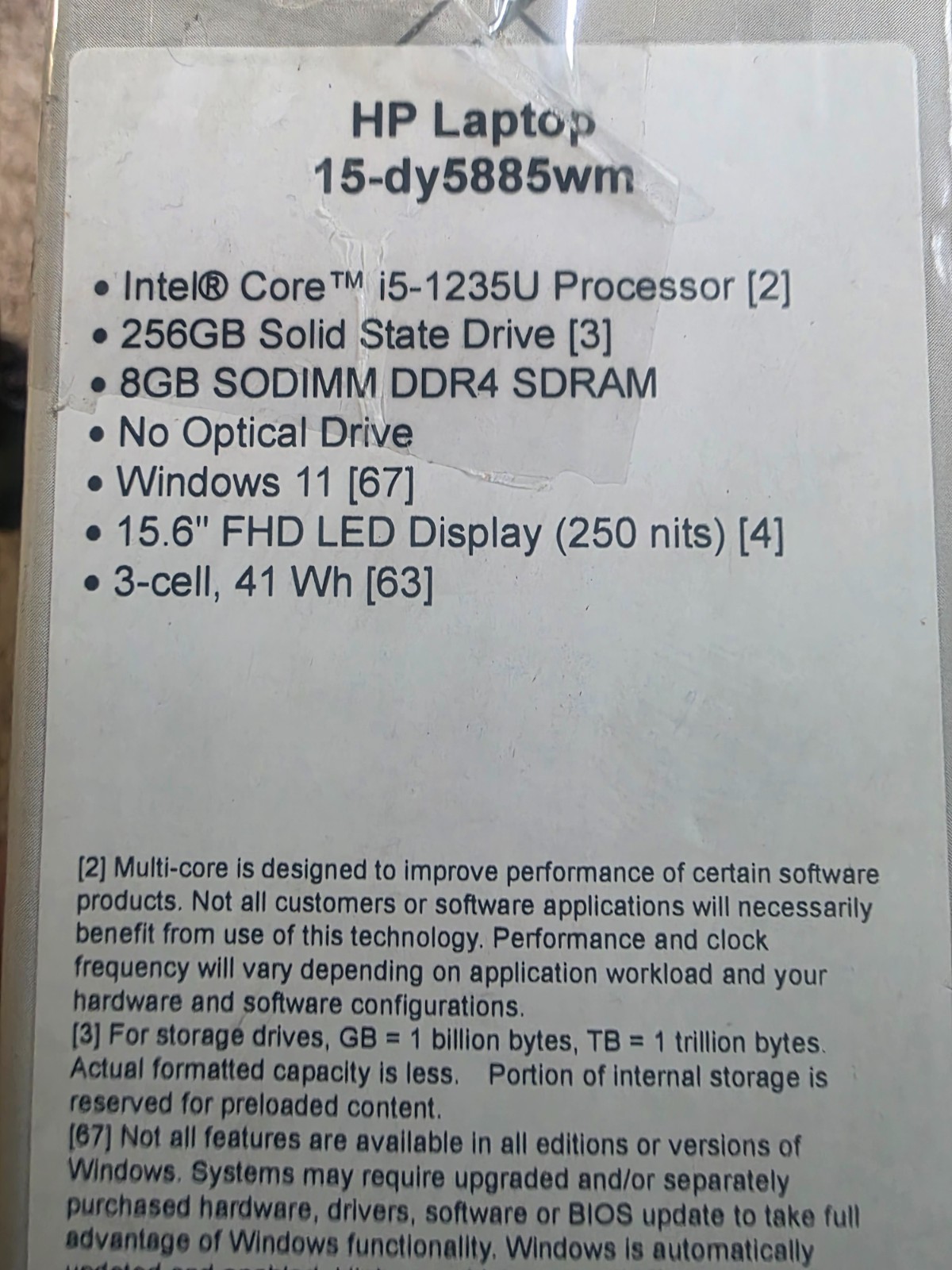 HP 15-dy5885wm 15.6″ FHD i5-1235U 1.3GHz Intel Iris Xe Graphics 8GB RAM 256GB