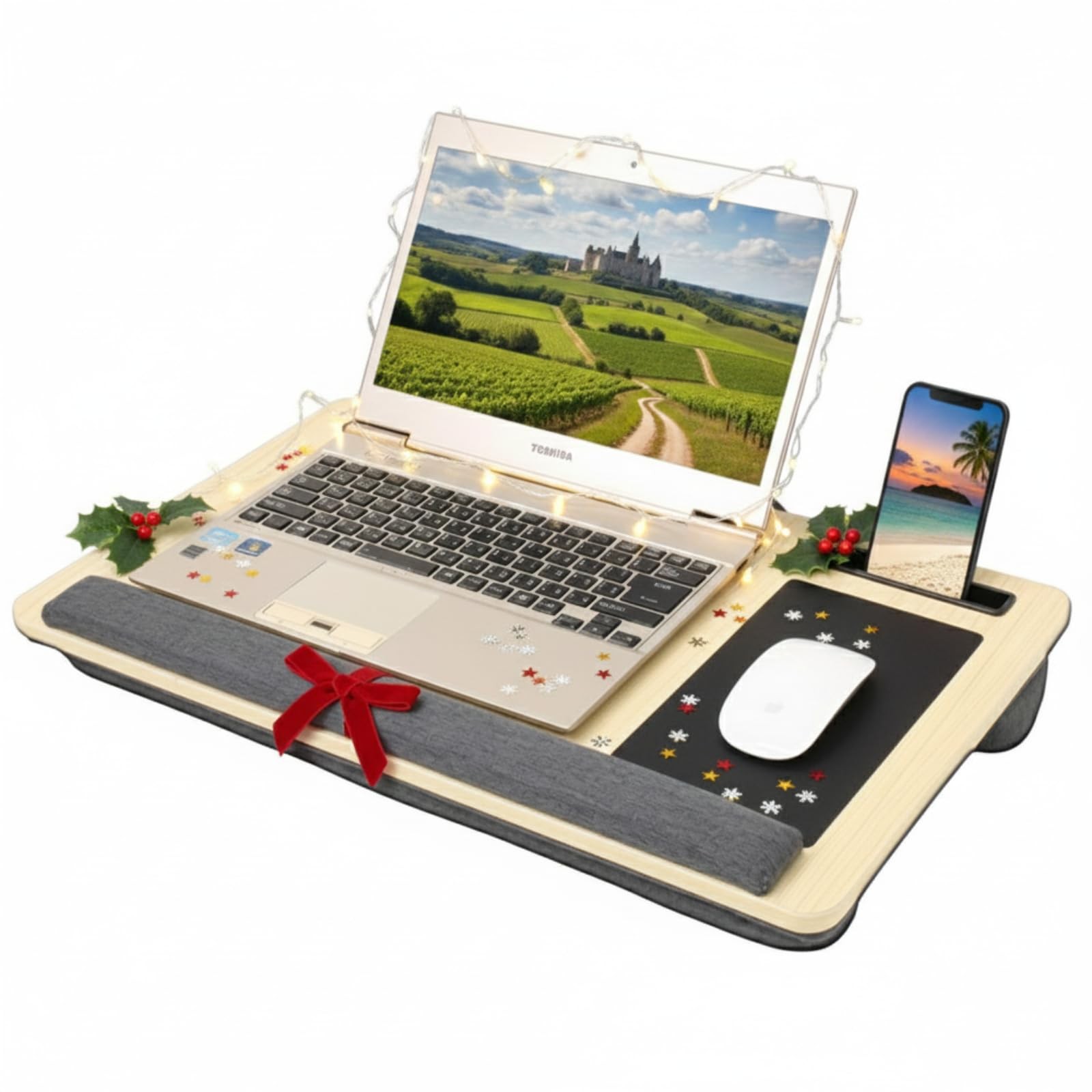 Laptop Lap Desk Mousepad Cushion For 15.6 Inch Tablet Phone Holder 21″ Wood