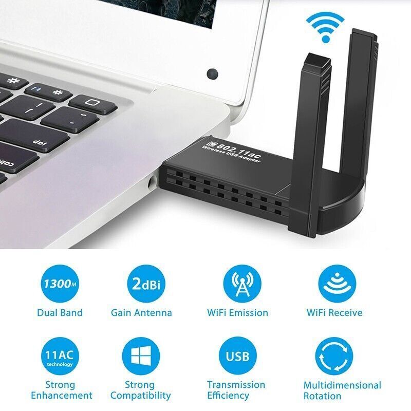 USB 3.0 Wireless WIFI Adapter 1300Mbps Long Range Dongle Dual Band 5Ghz Network