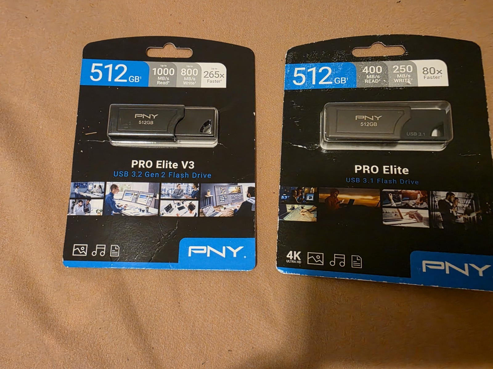 PNY USB 512GB 2PACK 1TB The speeds are different.
