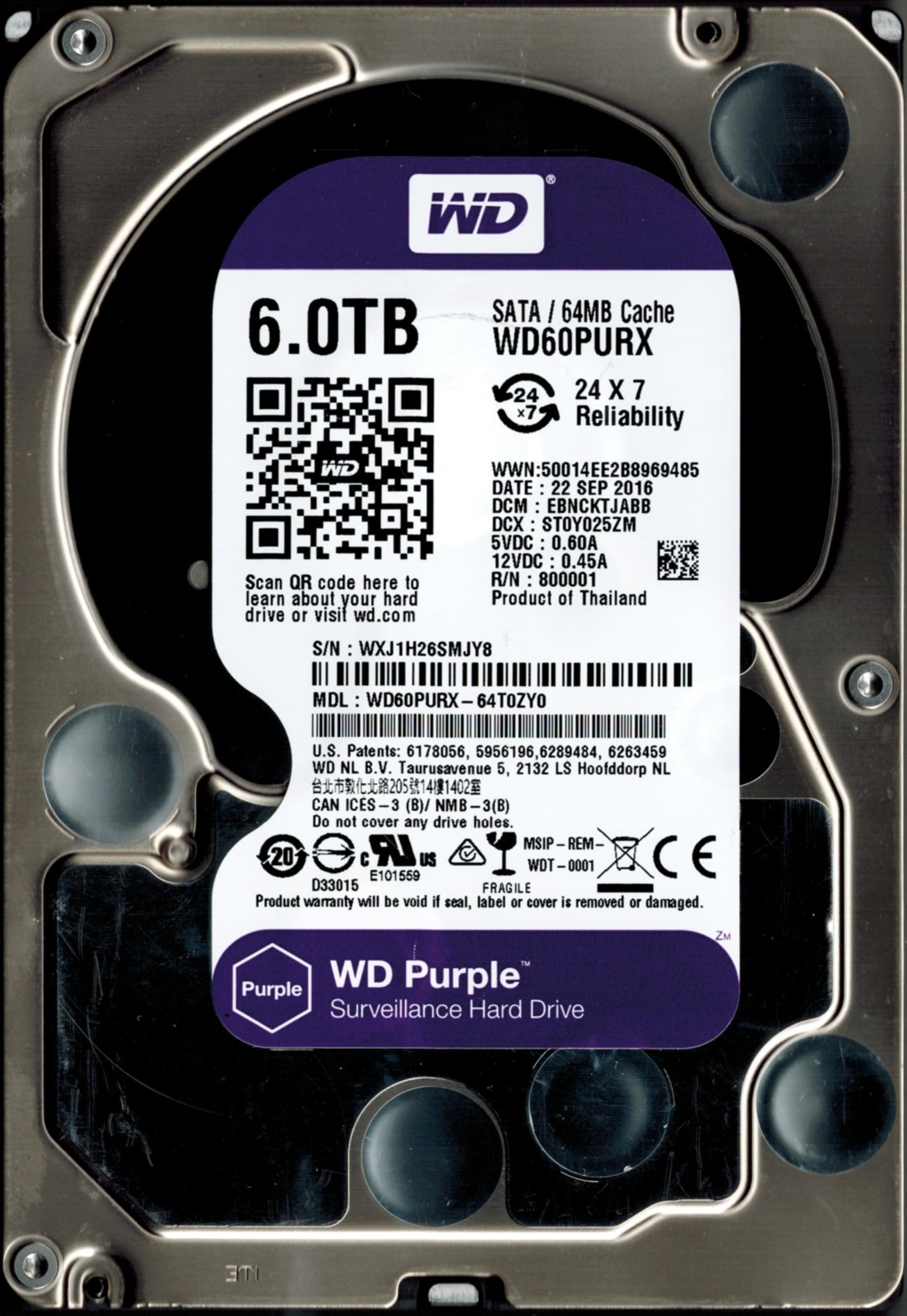 WESTERN DIGITAL WD60PURX-64T0ZY0 3.5″ 6TB Internal Surveillance SATA HDD