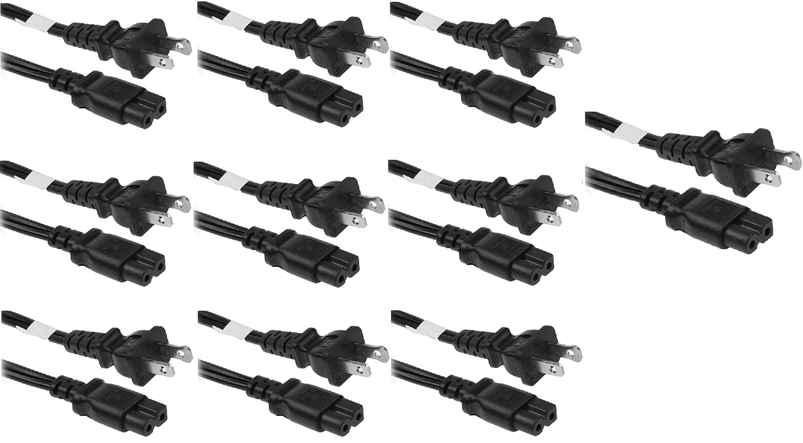 RiteAV 15 Feet 18 AWG 2-Slot Polarized Power Cord IEC320C7-NEMA 1-15P 10 Pack