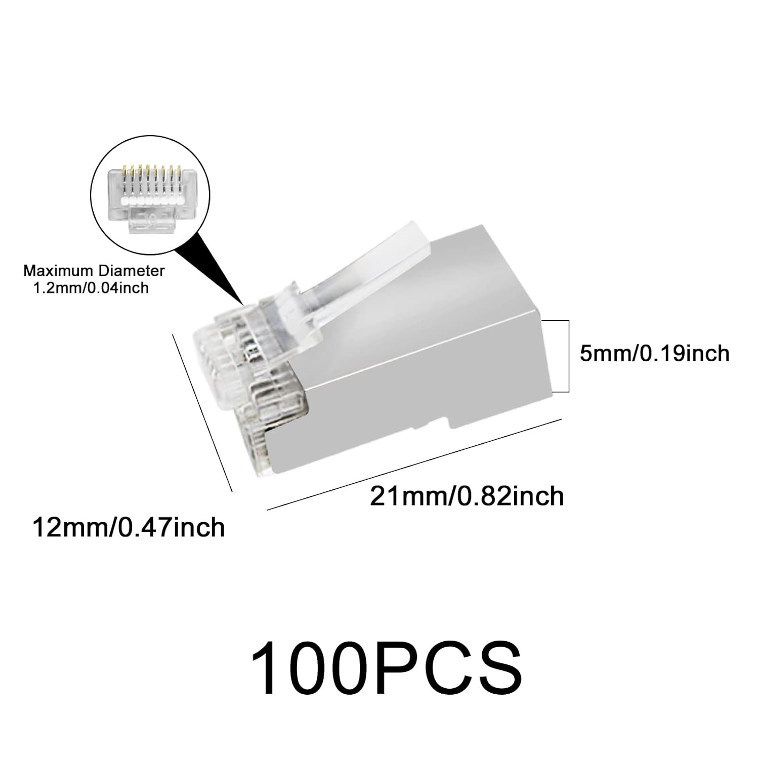 RJ45 Cat6 Shield Pass through Connectors Gold Plated 8P8C Ends for Solid Wire