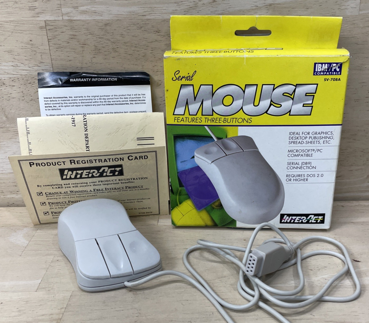 InterAct IBM/PC Compatible Serial Mouse Features Three Button SV-708A Unused