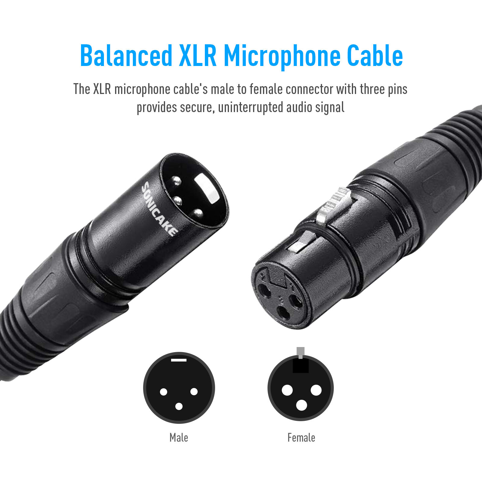 SONICAKE XLR Microphone Cable Male to Female 3 Pin Nylon Braided 10 Feet/6 Feet