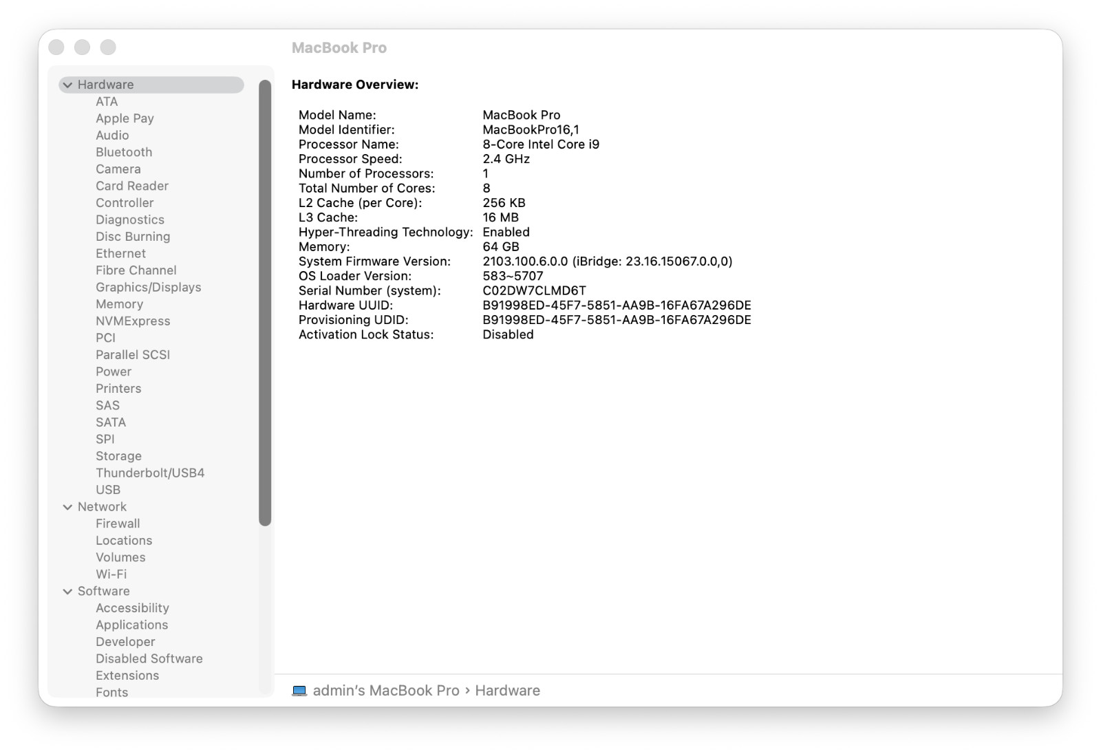 Apple MacBook Pro A2141 16″ Radeon 5500M 2.4GHz Intel Core i9-9980HK 64GB 1TB