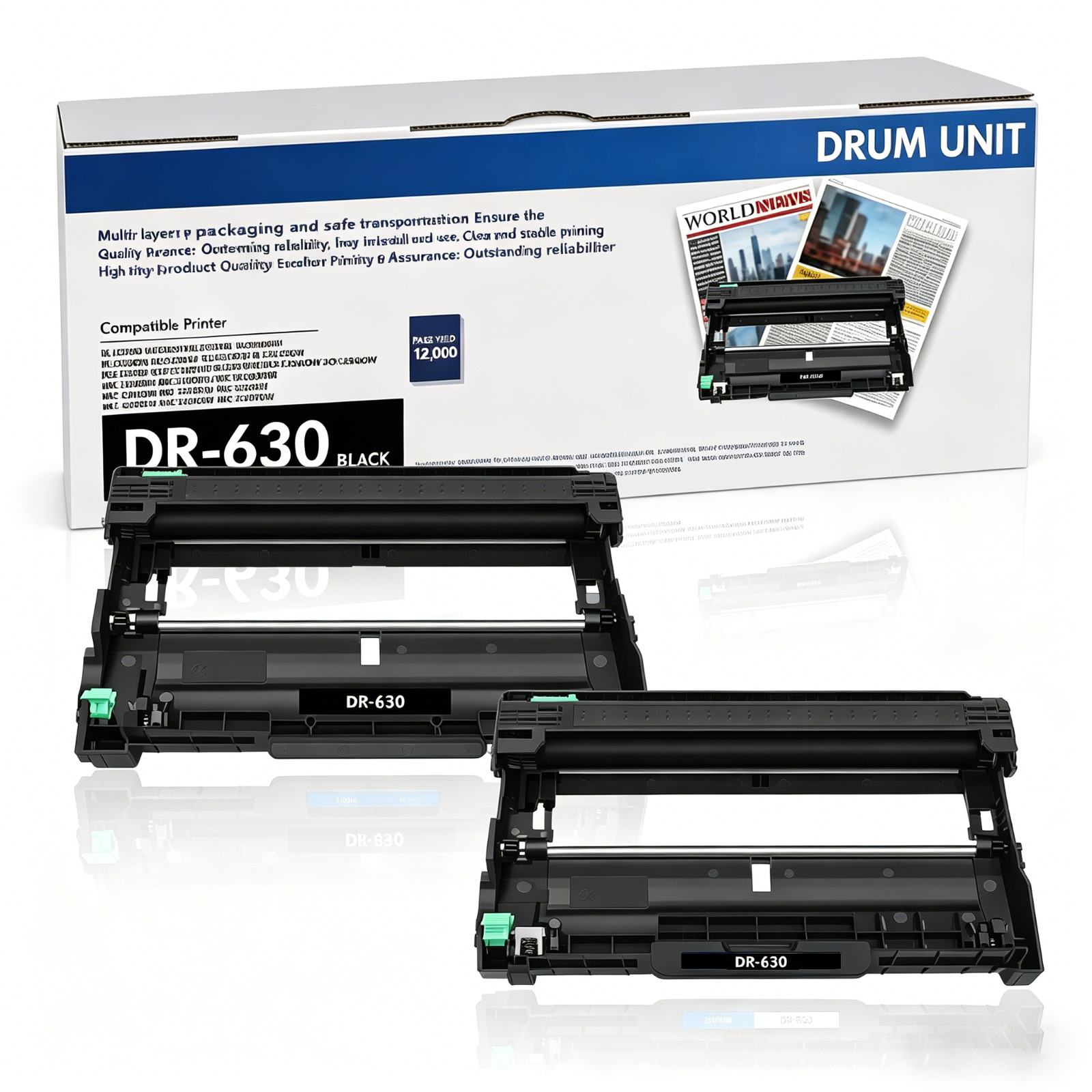 2 Pack Drum Unit for Brother DR630 DR660 HL-L2300DW L2320D MFC-L2700DW Printer