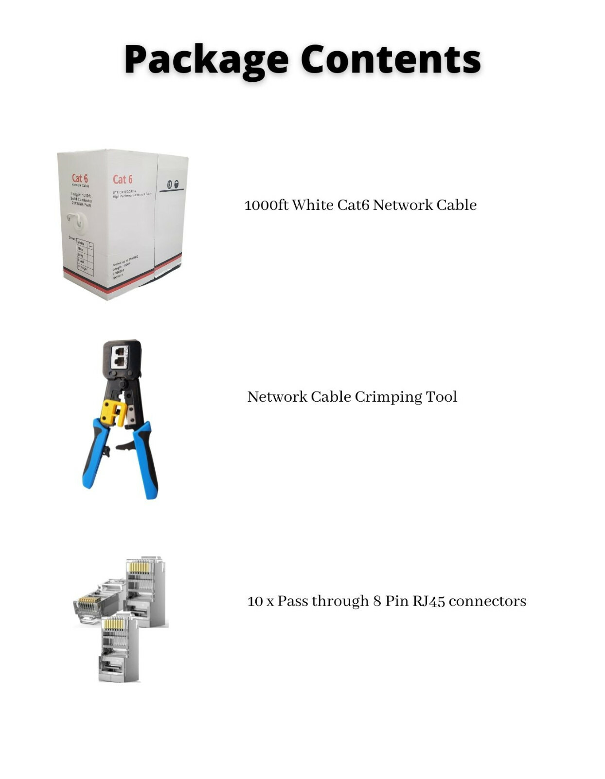 1000 Feet CAT6 Network Ethernet Cable Crimping Tool 10 PCS RJ45 Connectors