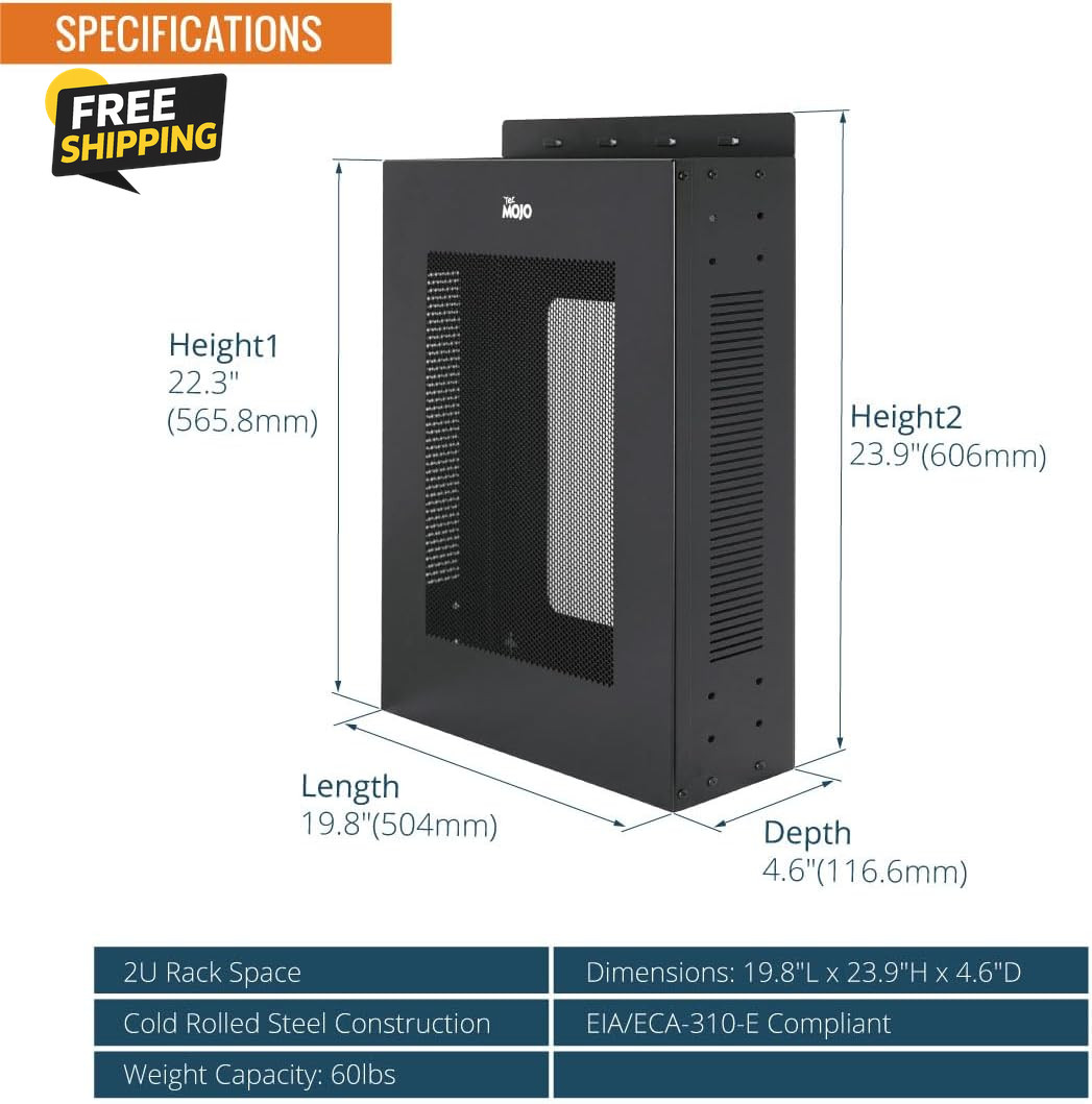 2U Vertical/Horizontal Wall Mountable Server Rack, with Vented Enclosure