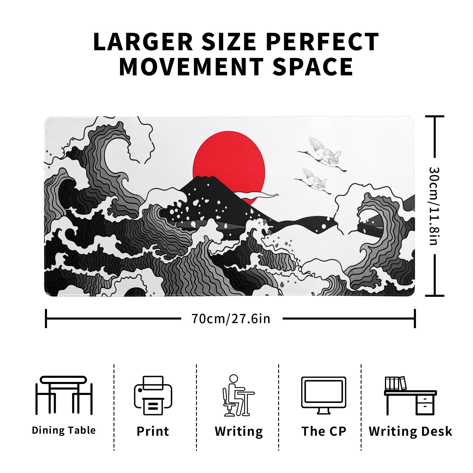 Japanese Red and Black Wave Gaming Mouse Pad Extended Large Mouse Mat Desk Pa…