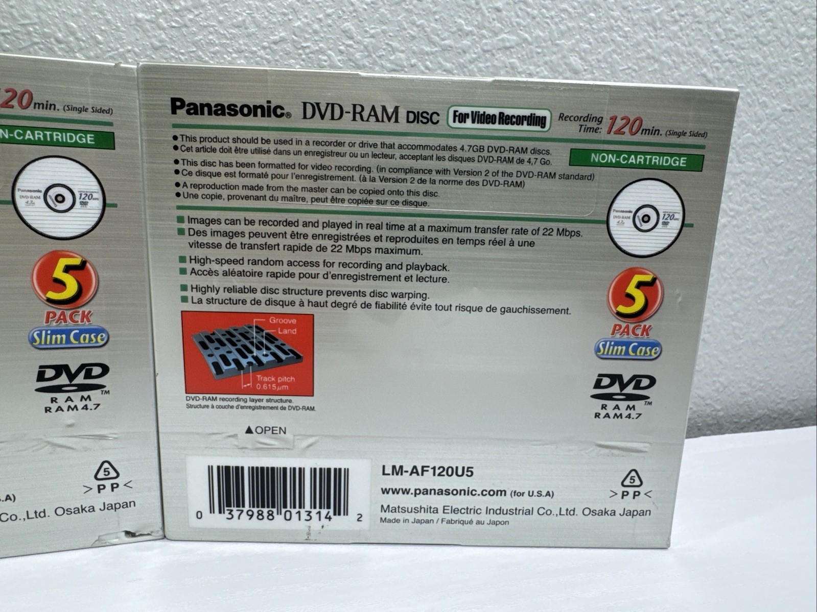 Lot Of 3 Panasonic LM-AF120LU5 DVD Ram Disc 120 Min. 5 Packs – Brand NEW!