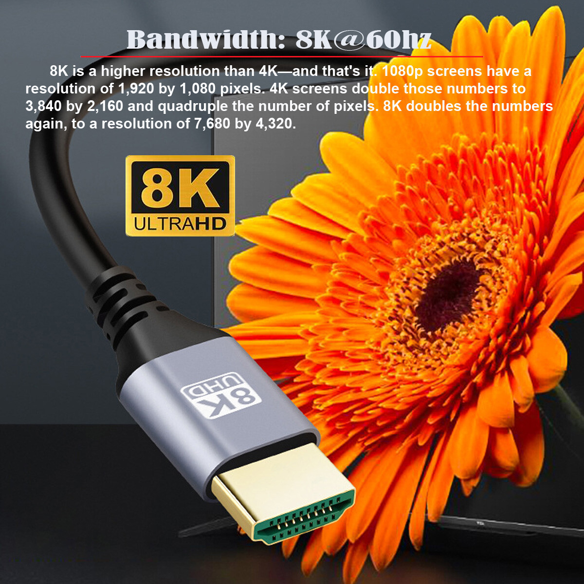 HDMI 2.1 Type-A Male Ultra Thin HDTV Cable 8K 4K Hyper Super Flexible Slim Cord