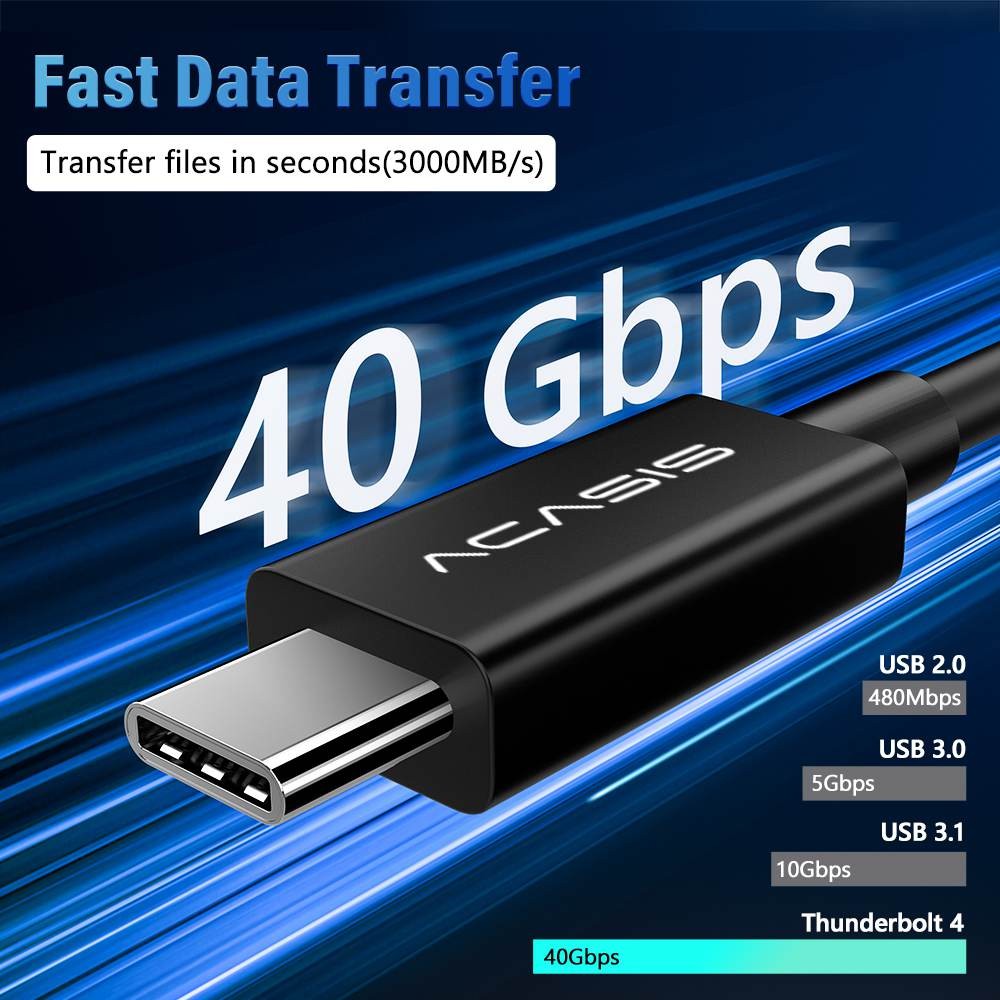 Acasis 3.3ft 40Gbps Thunderbolt 4 Cable PD 100W 8K 60Hz Vedio USB-C Data Cable