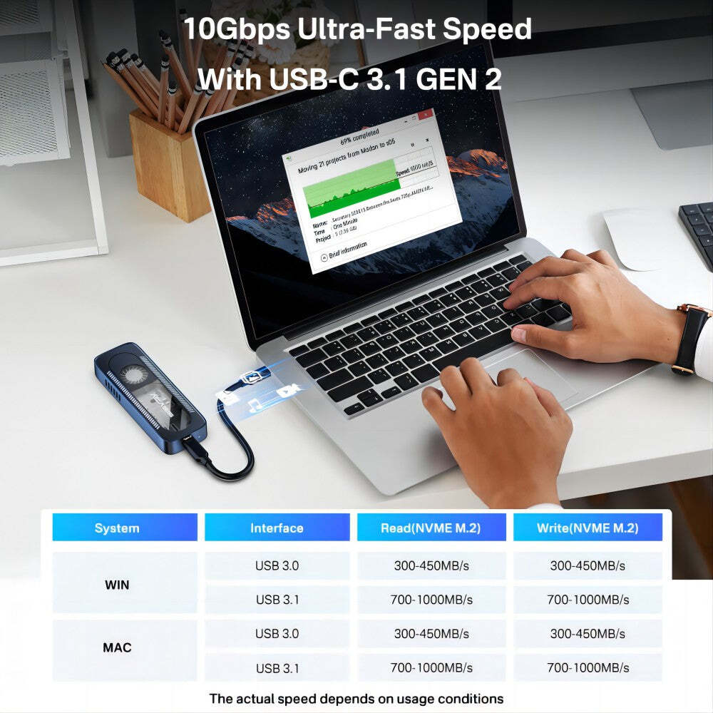 ACASIS USB 3.1 10Gbps M.2 NVMe SSD Enclosure with Built-in Fan Tool-Free Case