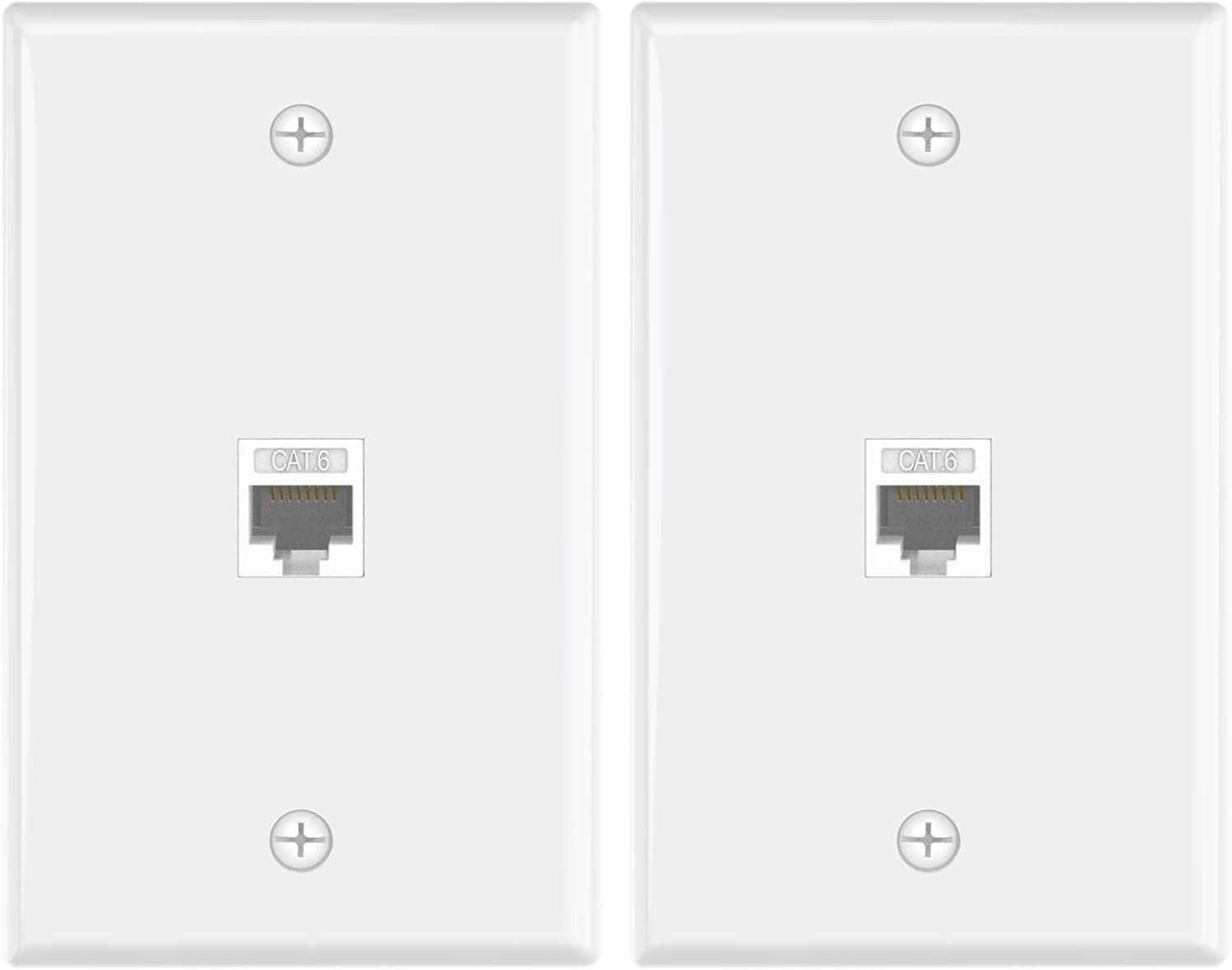 VCE 2-Pack 1-Port Cat6 Ethernet Wall Plate with RJ45 Keystone Coupler, White