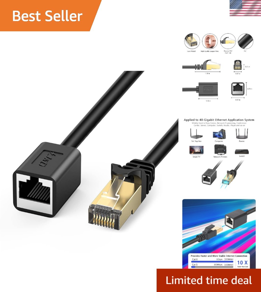 Versatile 13FT Cat6 Ethernet LAN Cable – Gold Plated for Optimal Performance