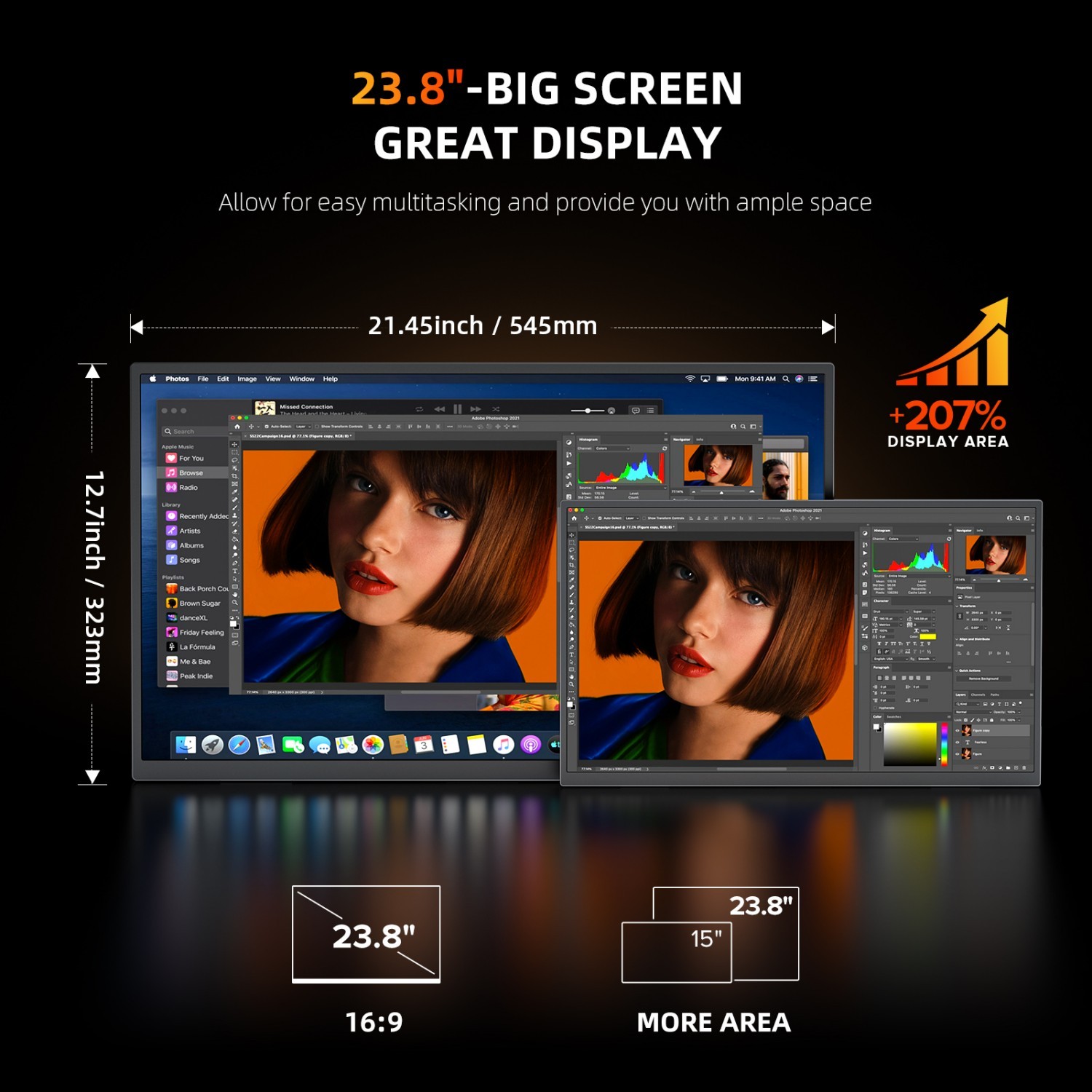 UPERFECT 13.3 inch Portable Monitor Touchscreen Screen HDMI VGA VESA 1920×1080