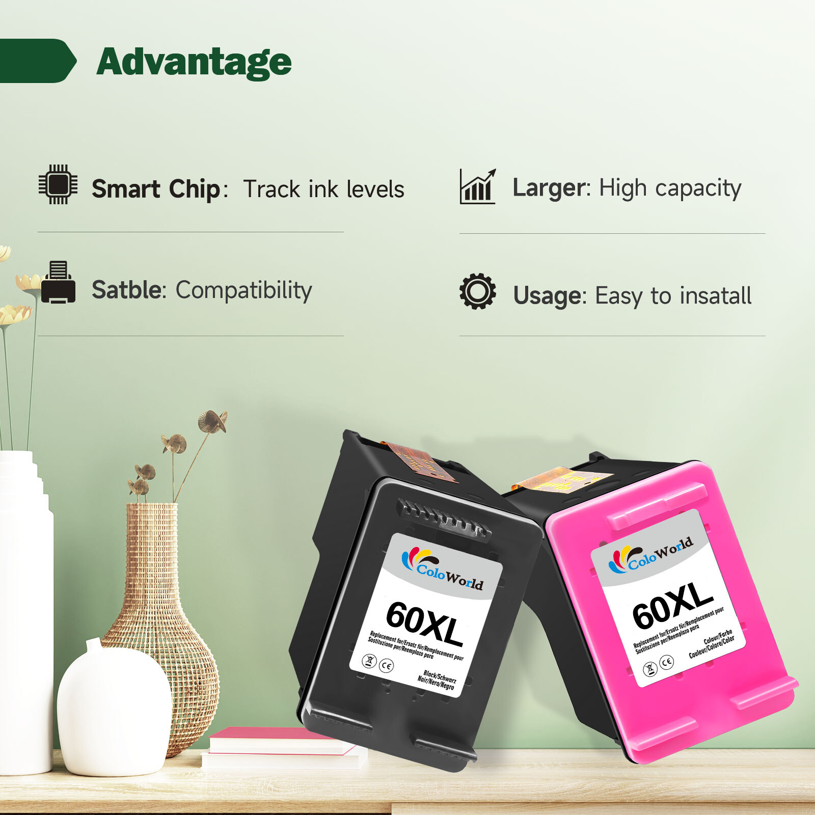 60XL Ink Cartridges for HP 60XL Photosmart C4680 D110a C4795 DeskJet D2680 F4280