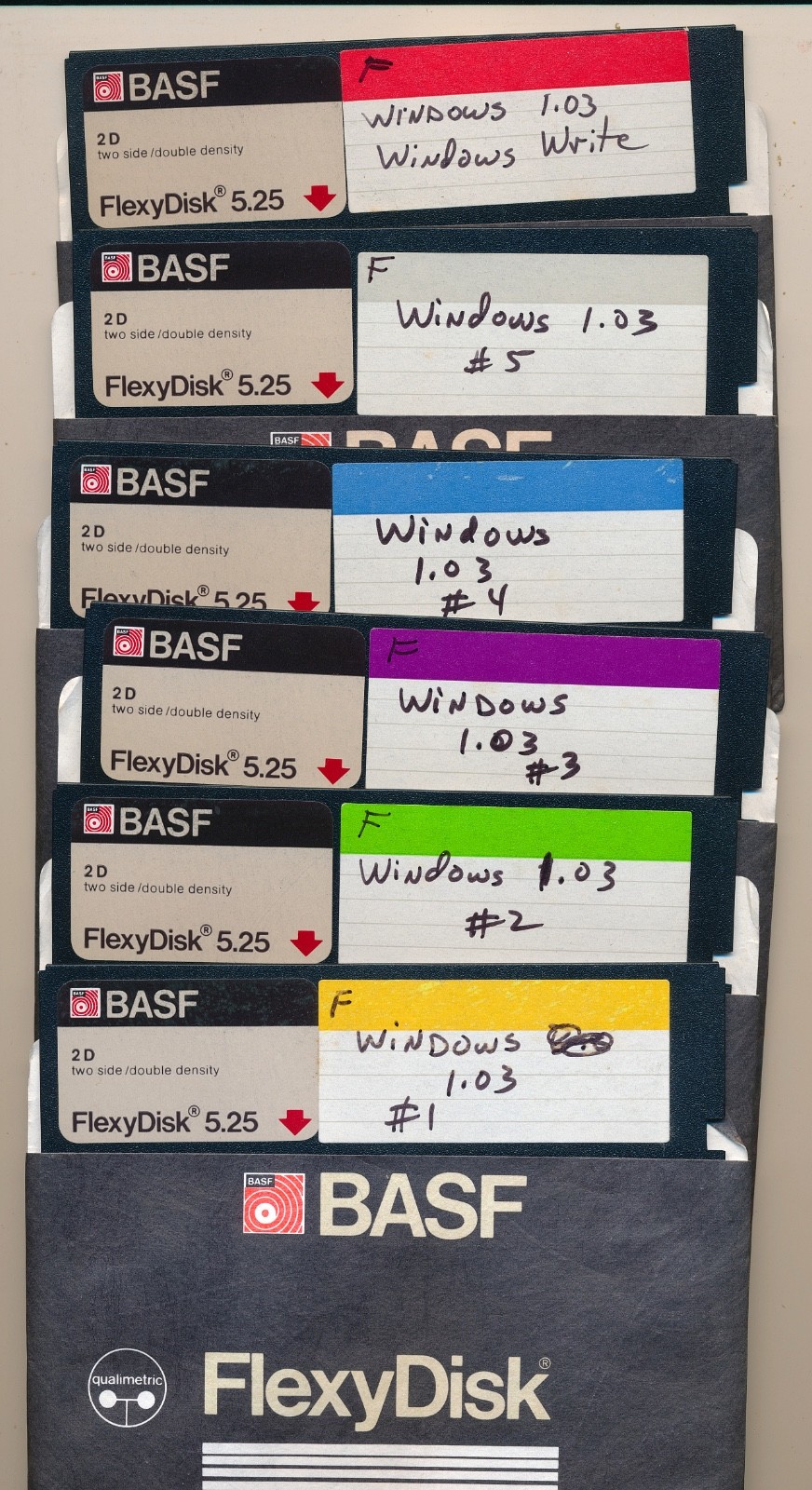Windows 1.03 / 5.25 Disks with Windows Write – Six(6) Disks