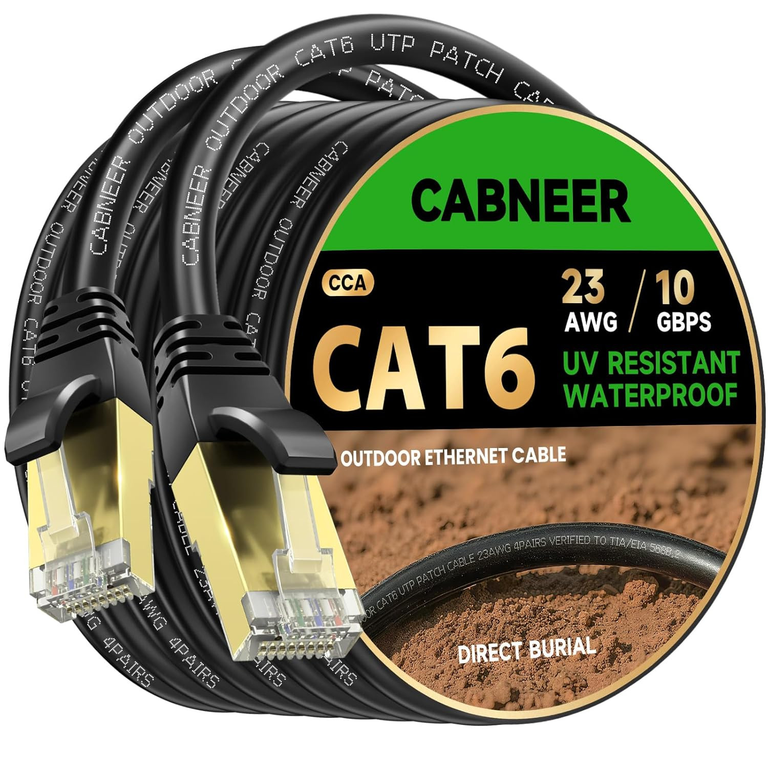 High-Speed Cat 6 Ethernet Cable 125 Ft, Indoor/Outdoor, Weatherproof with Ties