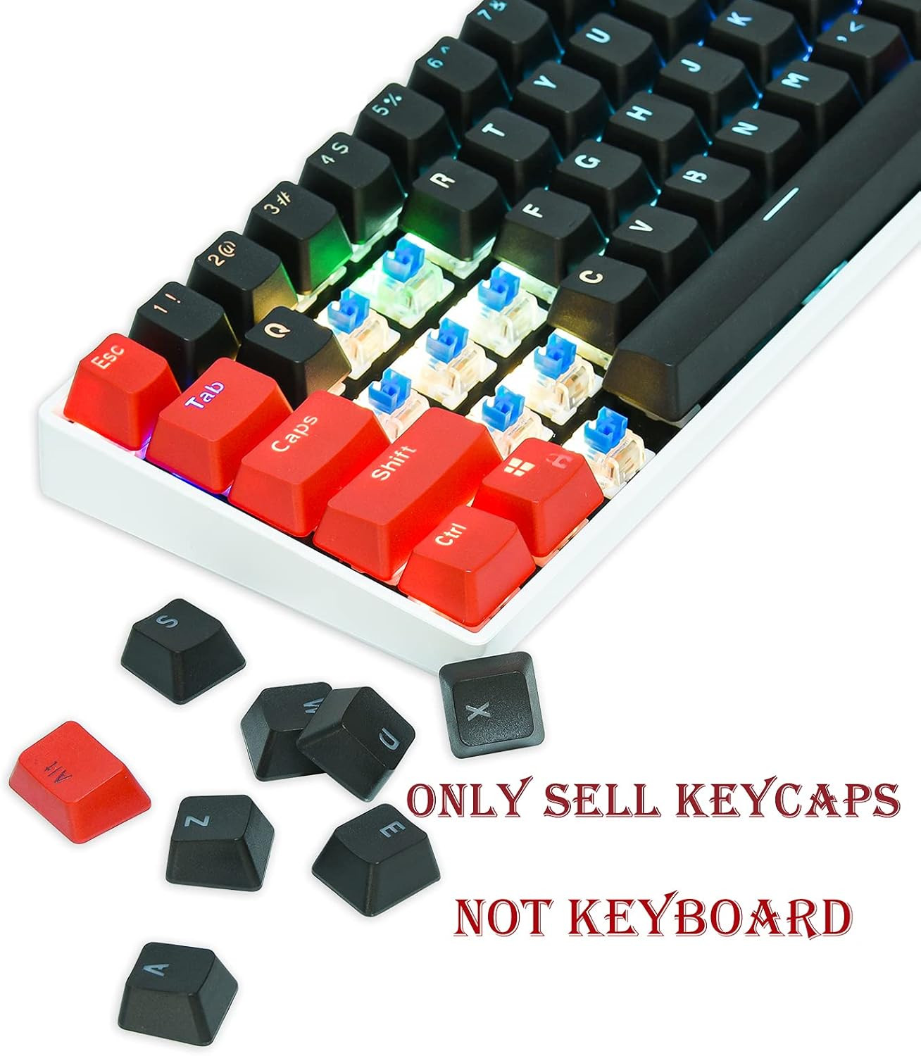 PBT Keycaps Red and Black Keycaps 60 Percent, OEM Profile Custom keycaps Set, Su