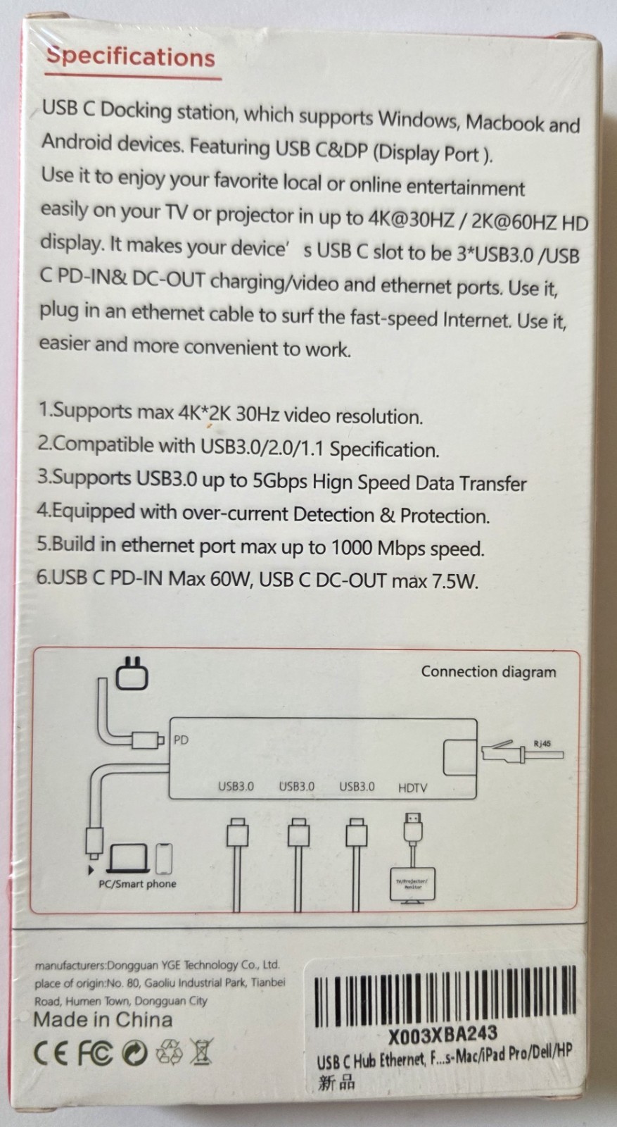 6 IN 1 USB C HUB DOCKING HDTV 4K USB3.0 RJ45 FOR IPAD PRO/HP/DELL HDMI BRAND NEW