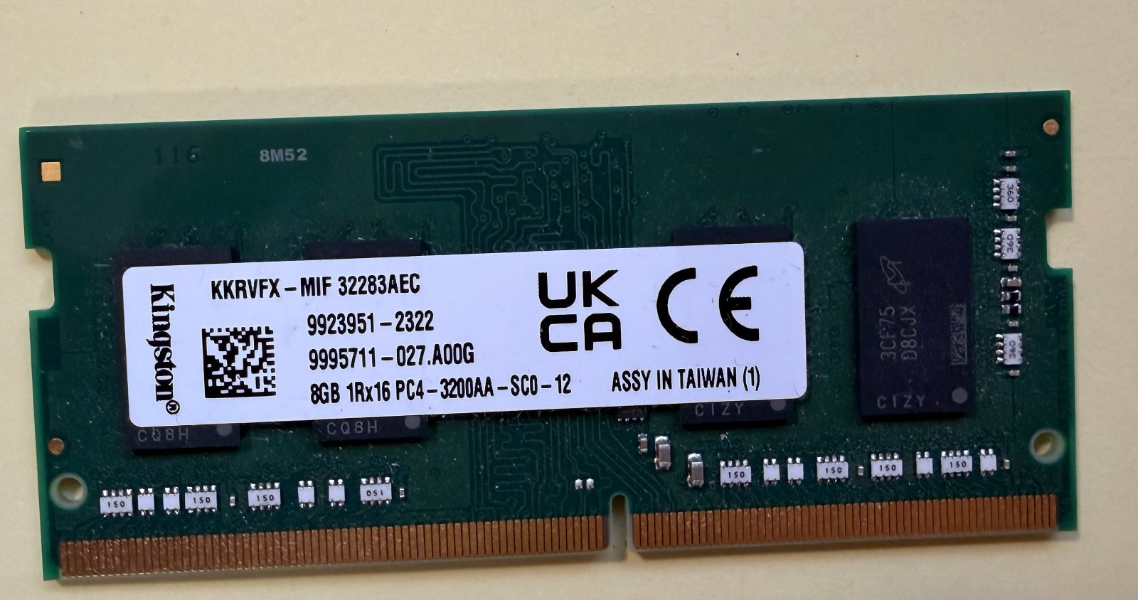 Kingston 8GB DDR4 3200 PC4-25600 SODIMM 260-Pin 1Rx16 Laptop Memory RAM 1x 8G