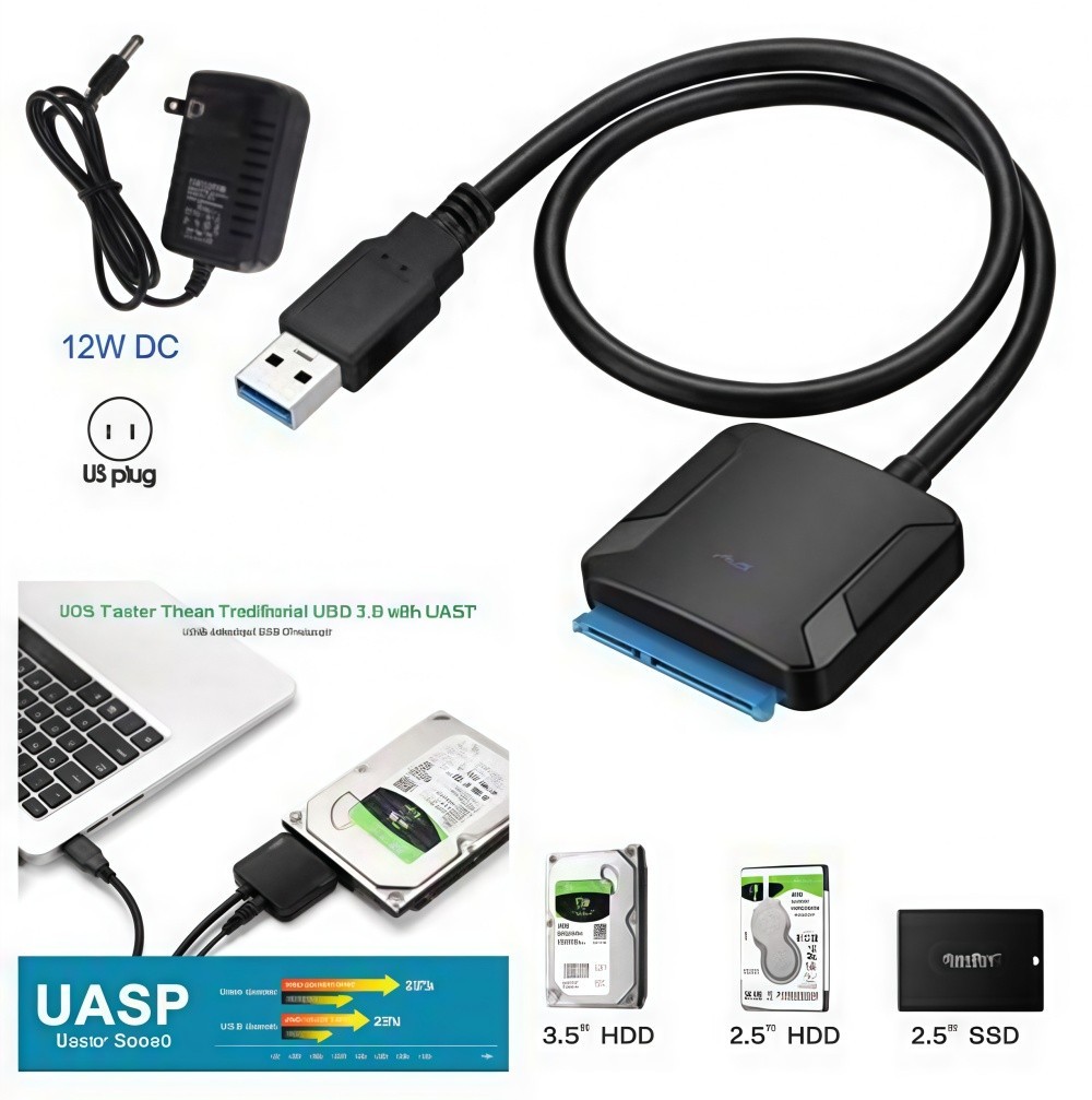 USB 3.0 to SATA III Cable Adapter Kit with 12V Power Supply for 2.5 3.5 HDD SSD