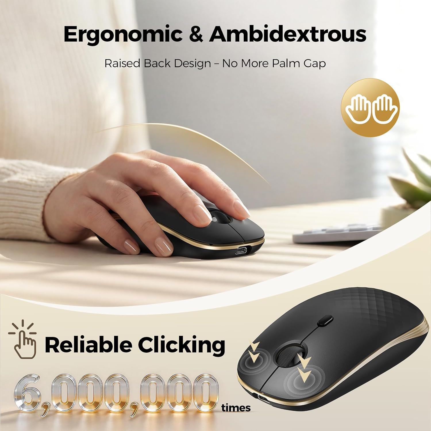 Wireless Mouse,Rechargeable Slim Portable Silent Computer Mouse
