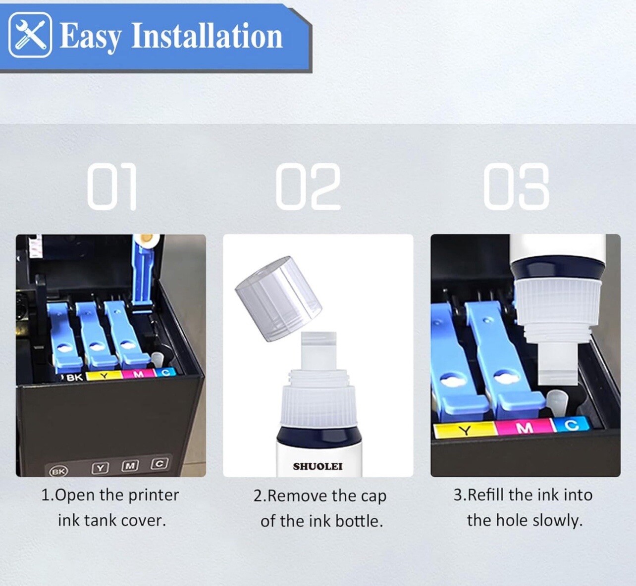 3PK Black 522 Ink Bottle Compatible WITH Epson T522 Fits EcoTank ET2400 ET2800