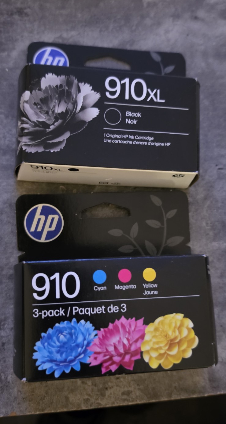 HP Genuine Original 910XL Black + 910 CMY 3-Pack Inkjet Ink Cartridges