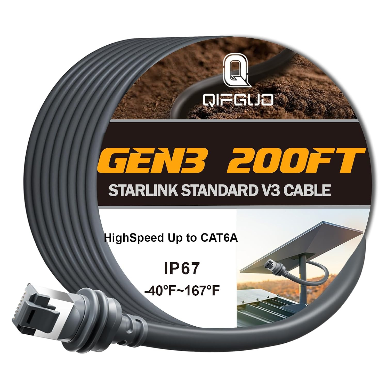 Starlink Cable 200FT, Starlink Gen 3 High-Speed Replacement V3 Cable, Weatherpro