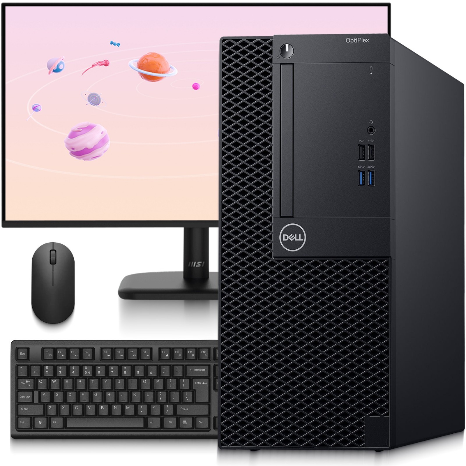 Dell 3070 Mini Tower i5-9th 32GB RAM 1TB SSD 500GB HDD W-K&M WiFi 24” LED Win 11