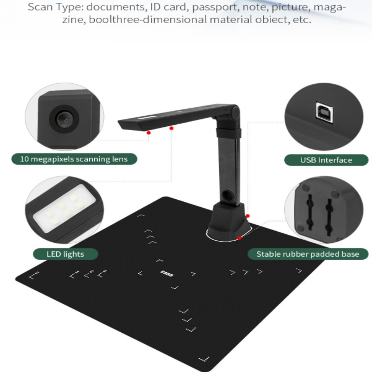 12MP Book & Document Scanner w/ OCR Auto-Flatten Deskew for Desktop/Laptop