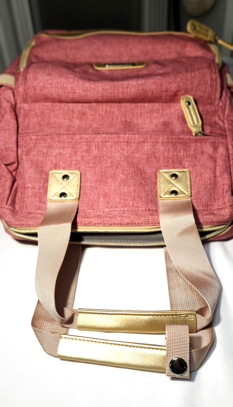 NEW Women’s Laptop Backpack 15.6″ Travel Bag USB Port Pink Gold TSA