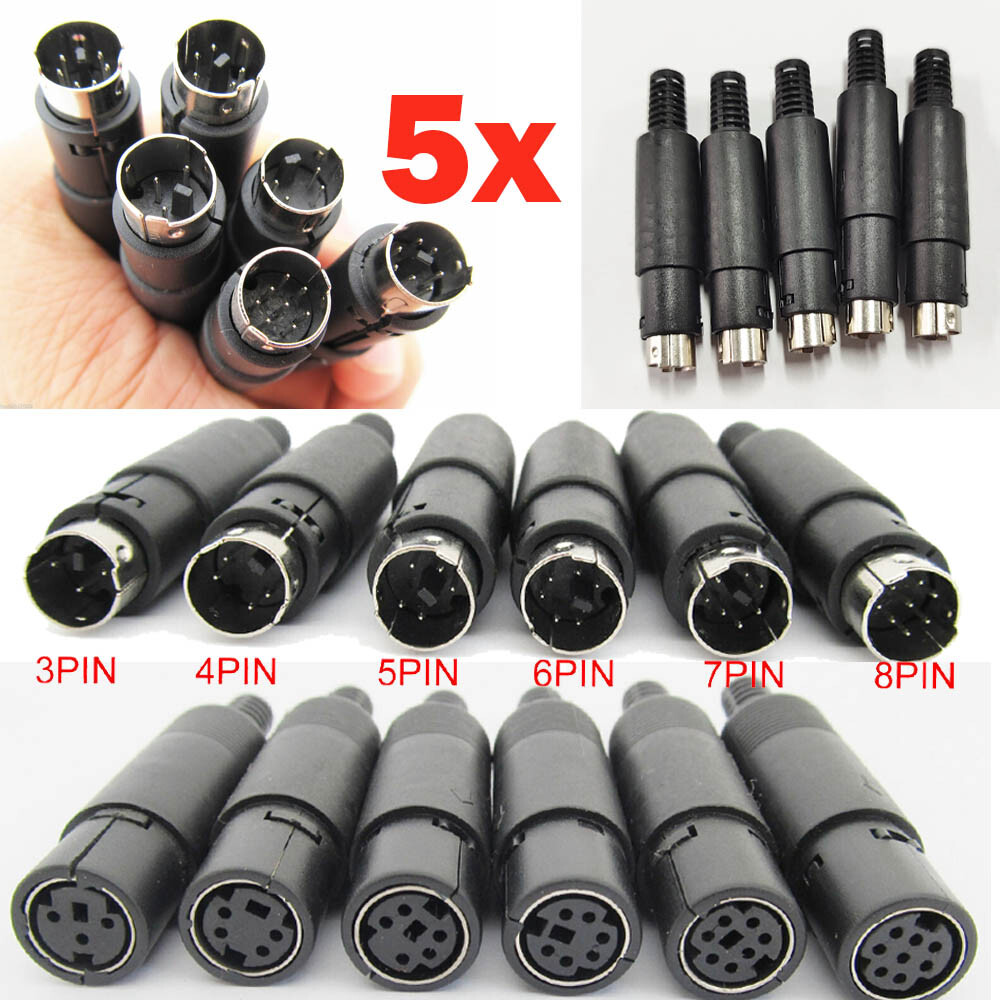 5X Mini DIN Plug Jack Connector with Black ABS Plastic Handle 3pin to 8pin