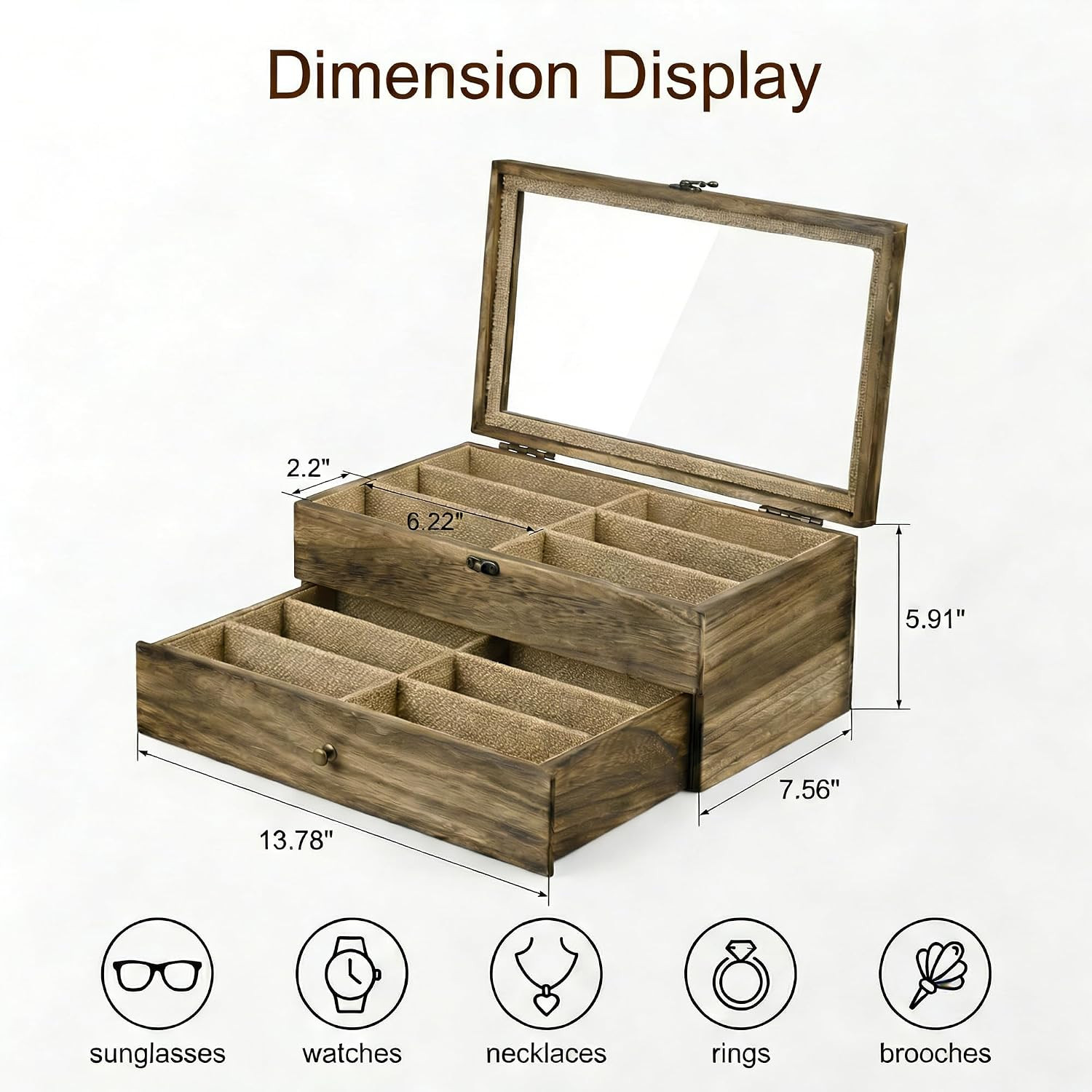 Sunglasses Case Organizer for Women Men, 12 Slot Wood Eyeglass Eyewear Display B