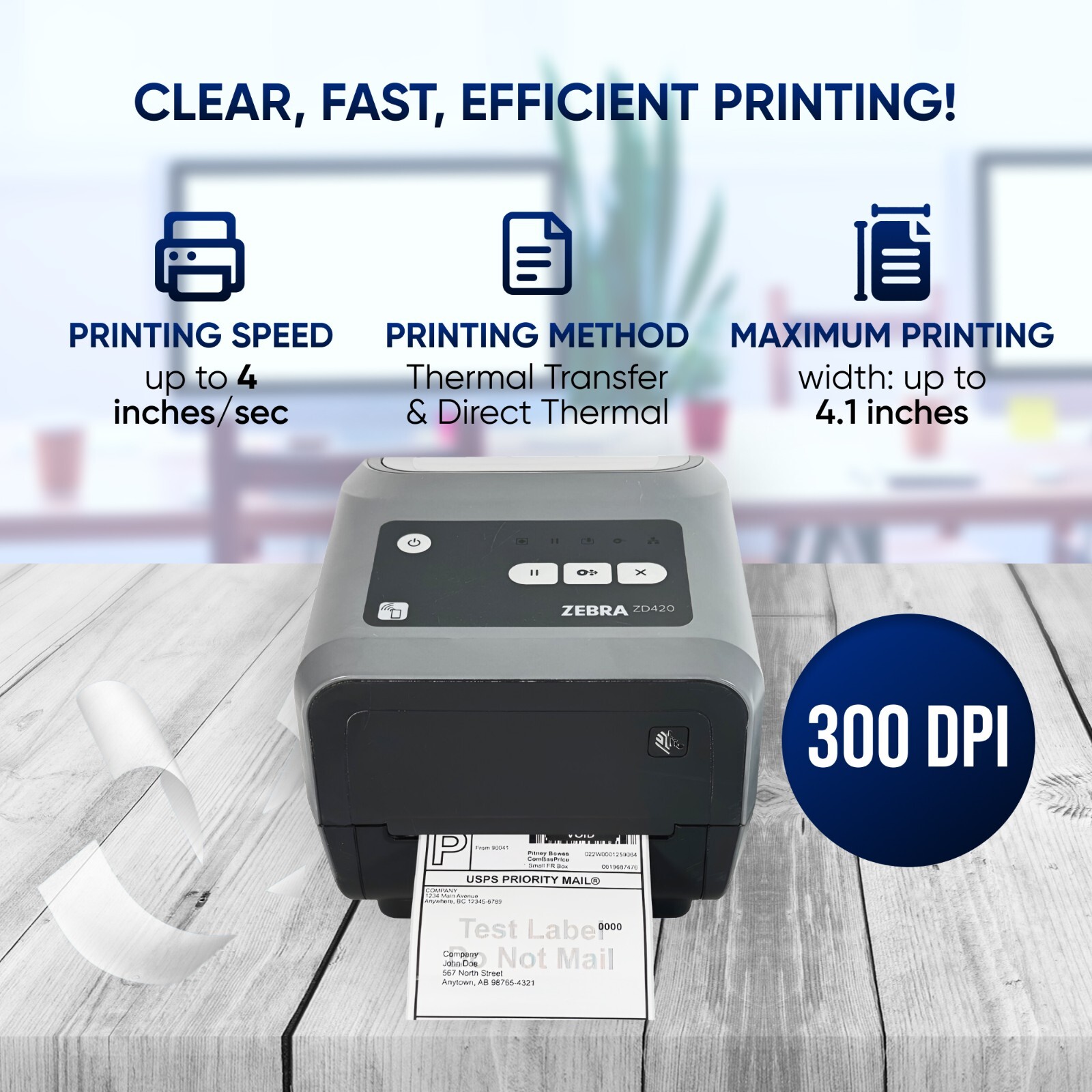 Zebra ZD420 (GK420D Replaces) Compact Thermal Barcode Label Printer USB BT WiFi