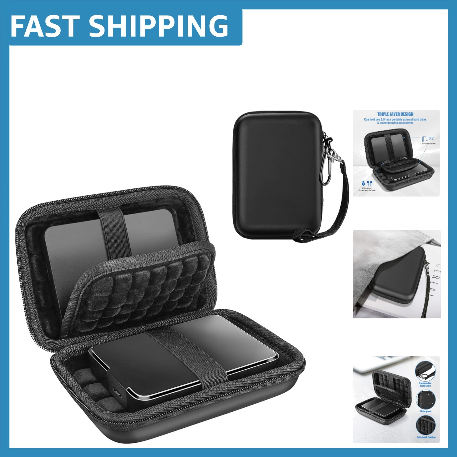 Double Hard Drive Case for WD, Seagate & Toshiba – Compact & Lightweight