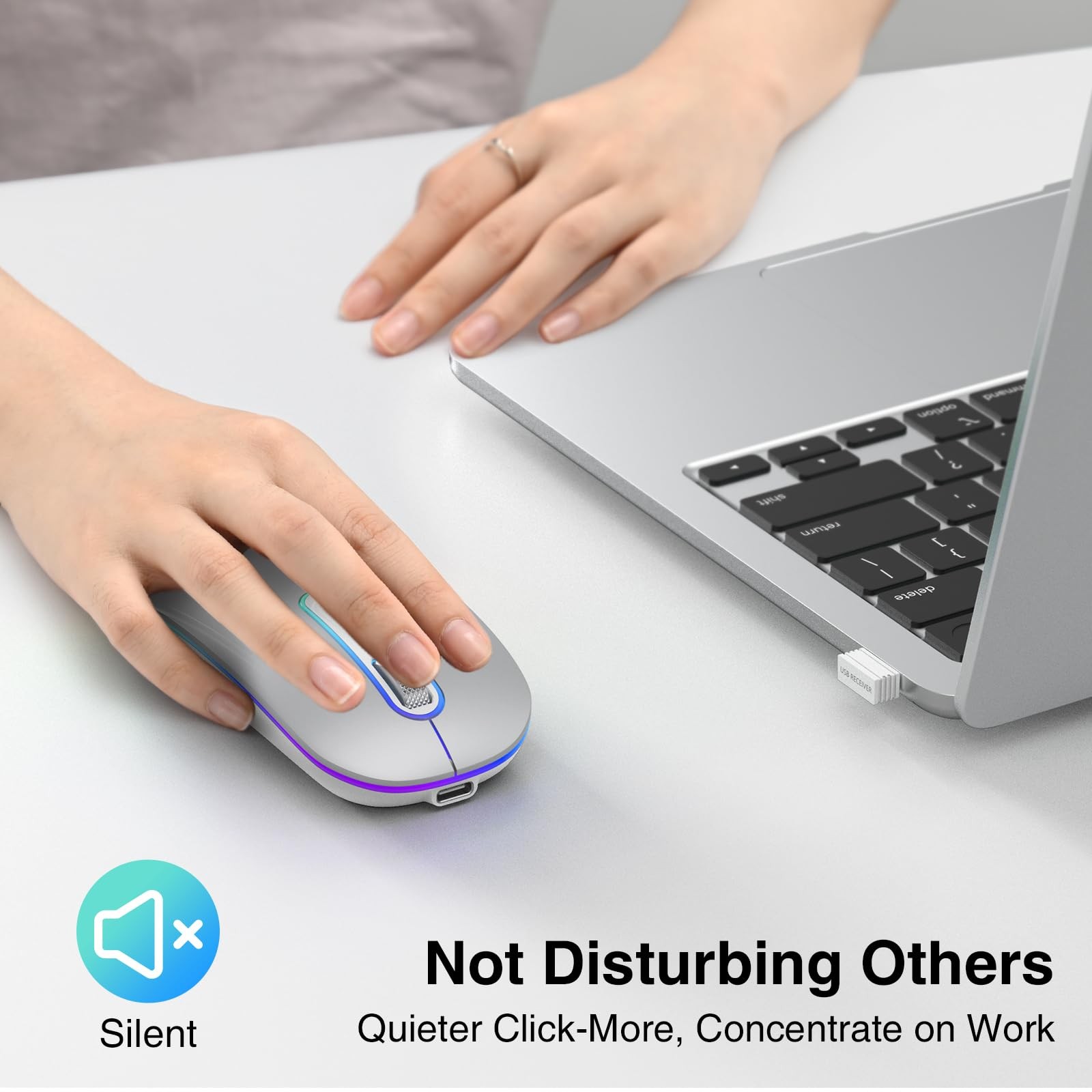 Rechargeable 2.4G BT Wireless Slim Mouse 1600 DPI USB Receiver Mac PC Laptop