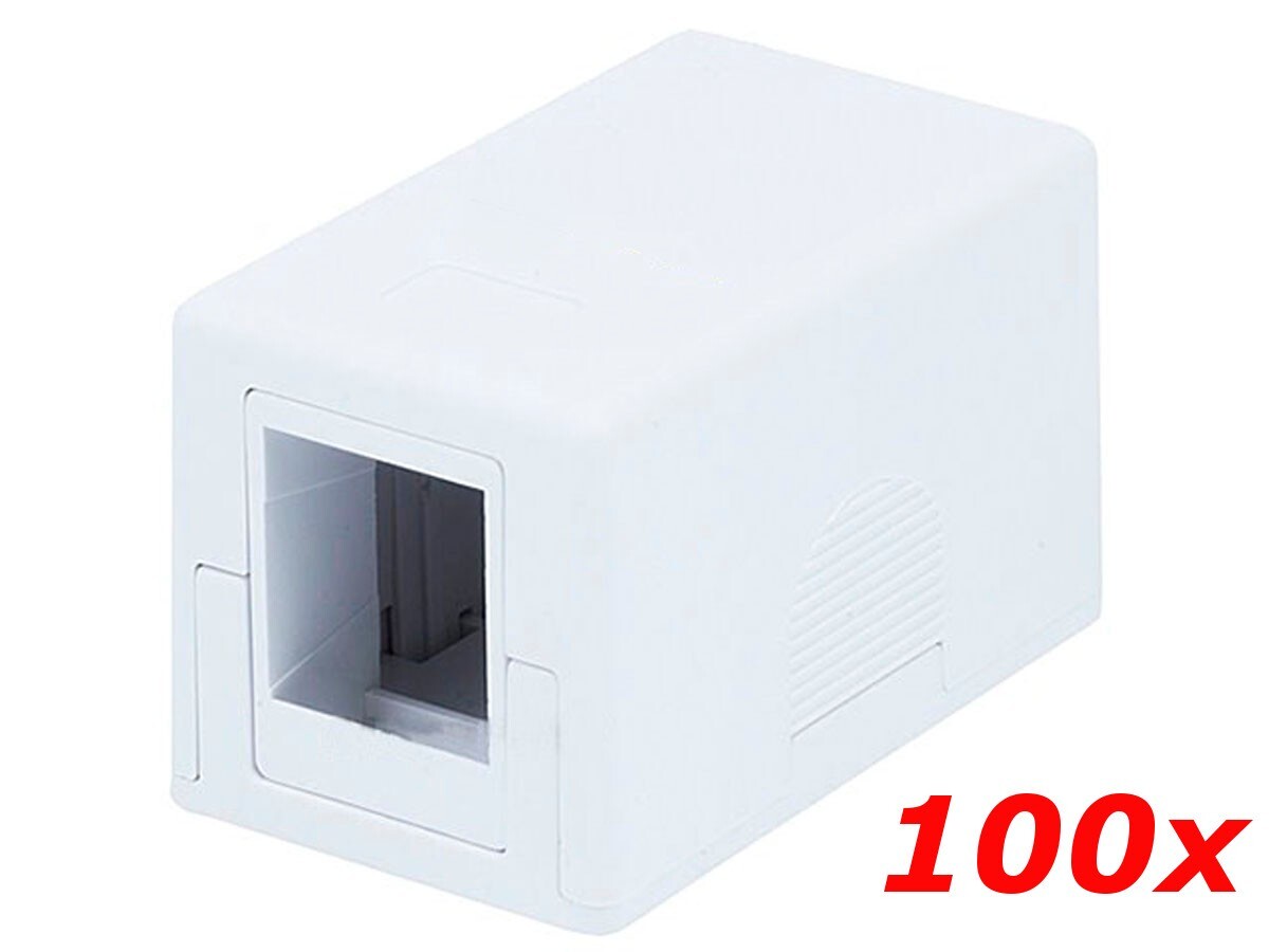 100 Pack – 1-Port Keystone Jack Surface Mount Box One Hole SMB Housing – White