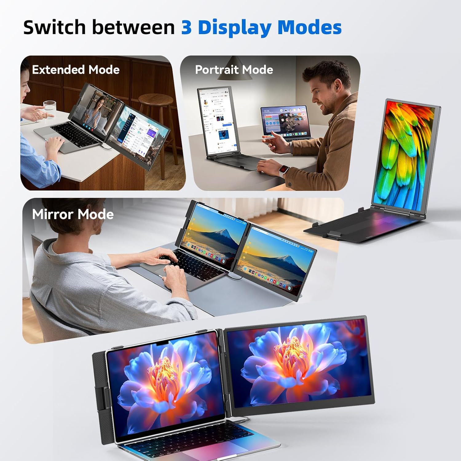 14″ FHD Laptop Screen Extender, Portable Plug&Play Monitor for Travel Work