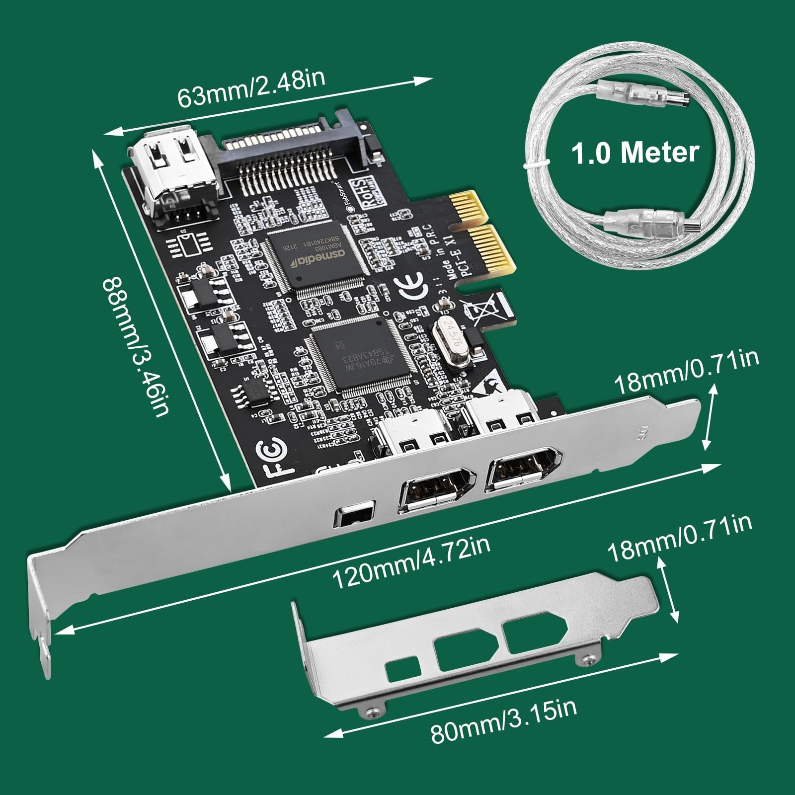 4-Port PCIe Firewire 400 Expansion Card, 1394A, Plug & Play for Windows/MAC, 400
