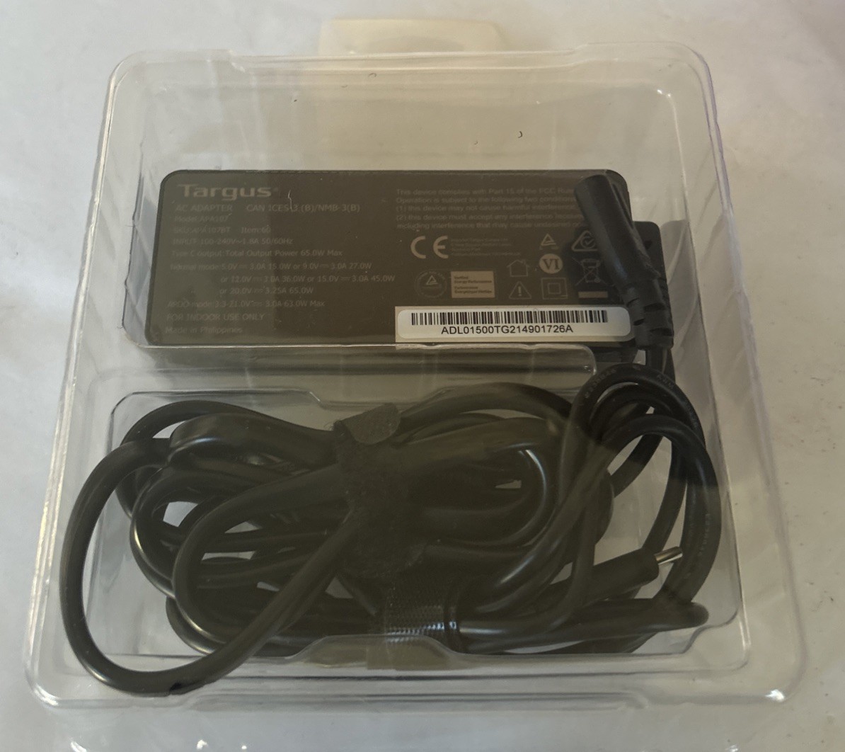 Targus 65W USB-C Adapter Laptop Tablet Phone Charger 5.9 ft. in Black New OB
