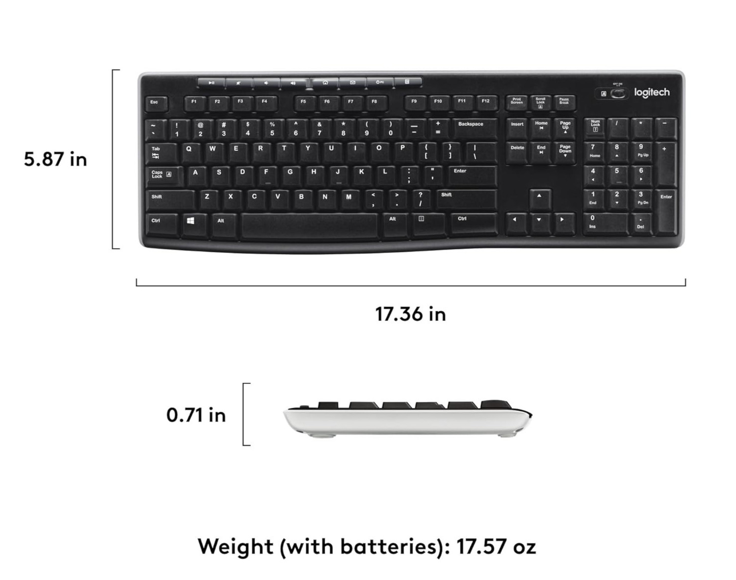 Bulk Logitech K270 Wireless Keyboard For Windows 2.4GHz Wireless Full-Size Black