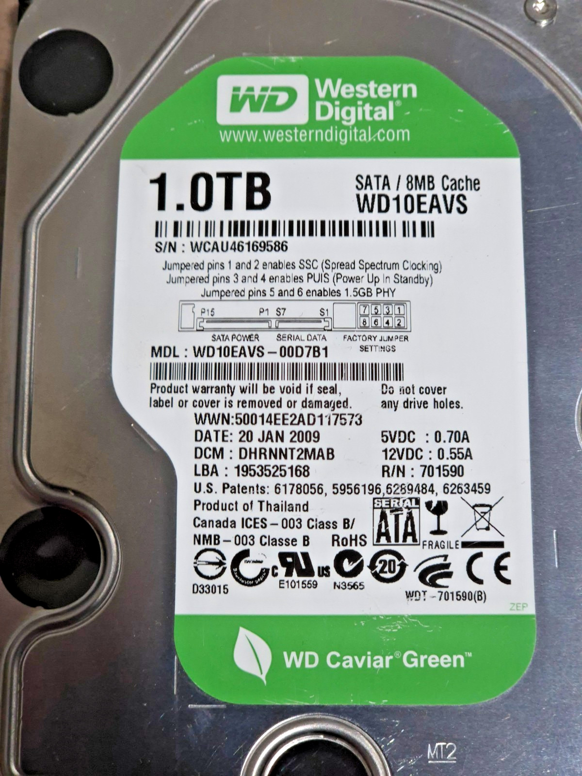 WD10EAVS-00D7B1 1.0TB WD Green Western Digital Hard Drive 7.2K RPM SATA 3.5″ HDD