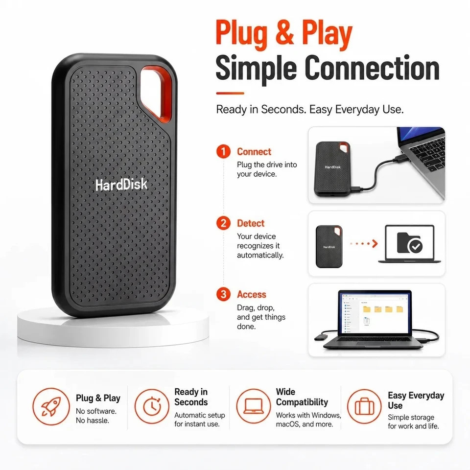 external hard drive 4tb High Speed Capacity Solid State Usb3.2 Laptop Mac And PC
